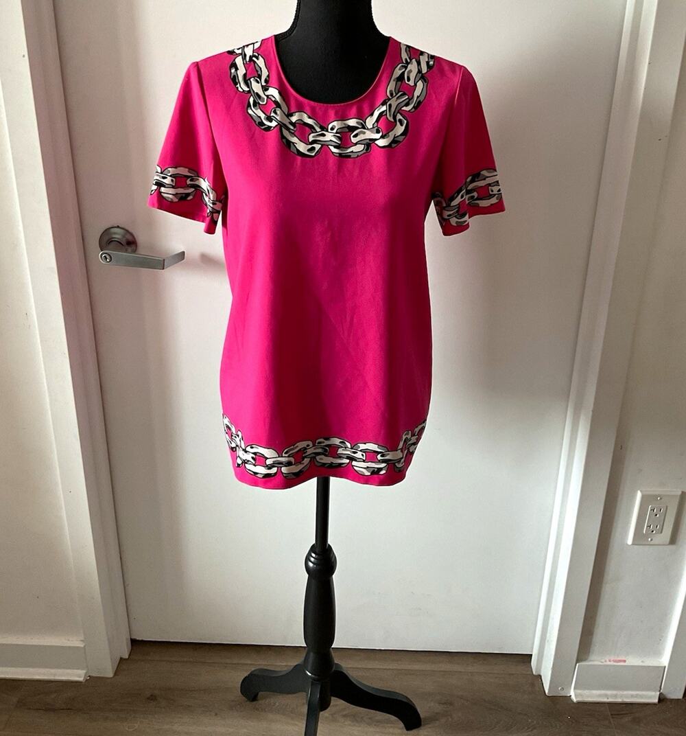 MOSCHINO Cheap and Chic Pink Graphic Print Scoop Neck Zip Blouse Size 6